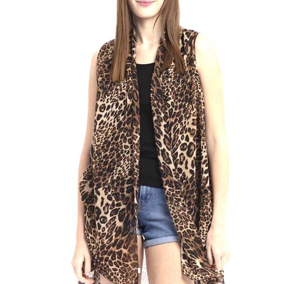 Women’s Leopard Print Cover Up , vest Over Your Outfit  Sheer Swimsuit Cover - Picture 1 of 4